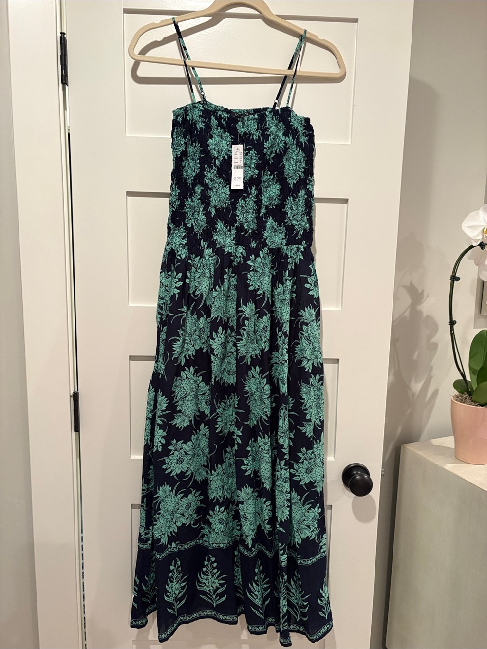 J. Crew Navy Maxi Dress with Mint Floral Print